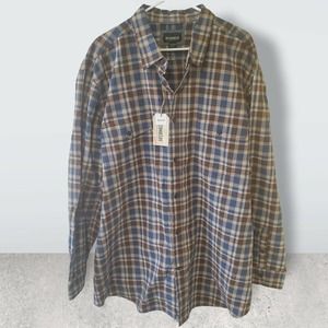 Outdoor Life Button Down Shirt Mens Tag Size 3XL Long Sleeve Blue & Beige Plaid